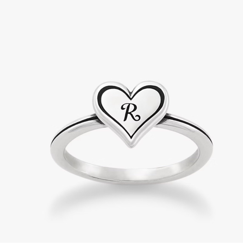 James Avery Silver Heart Initial “R” ring